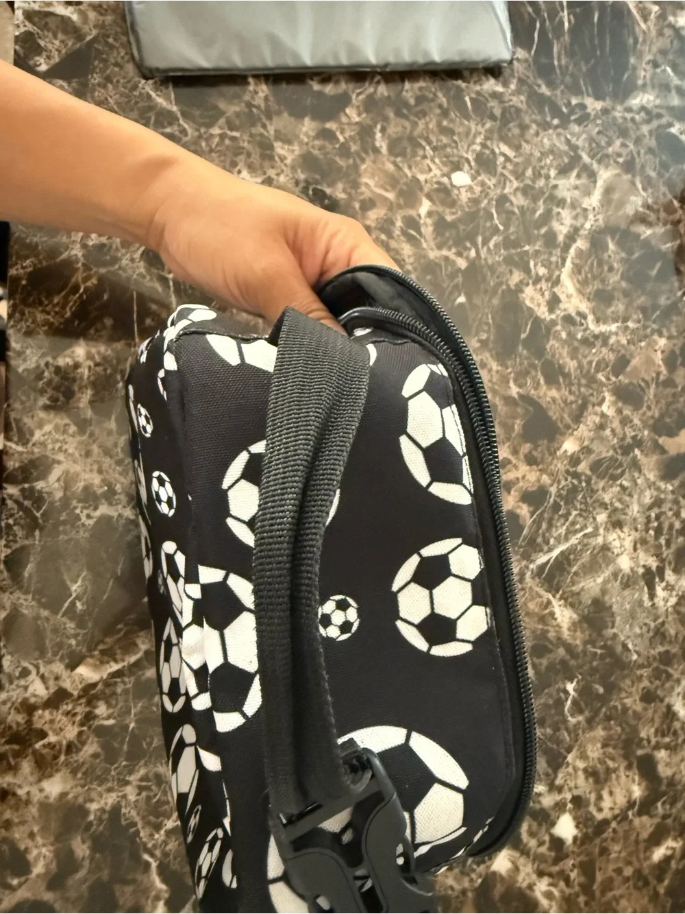 Kids Soccer Print Lunch Bag - Black